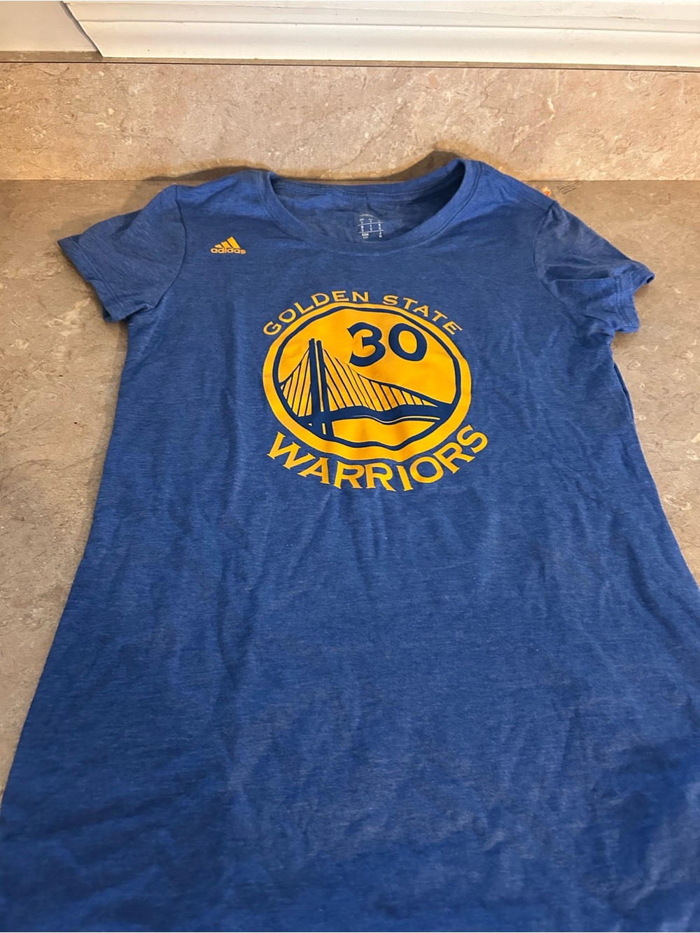 adidas Blue Golden State Warriors Tee with Yellow Logo size small